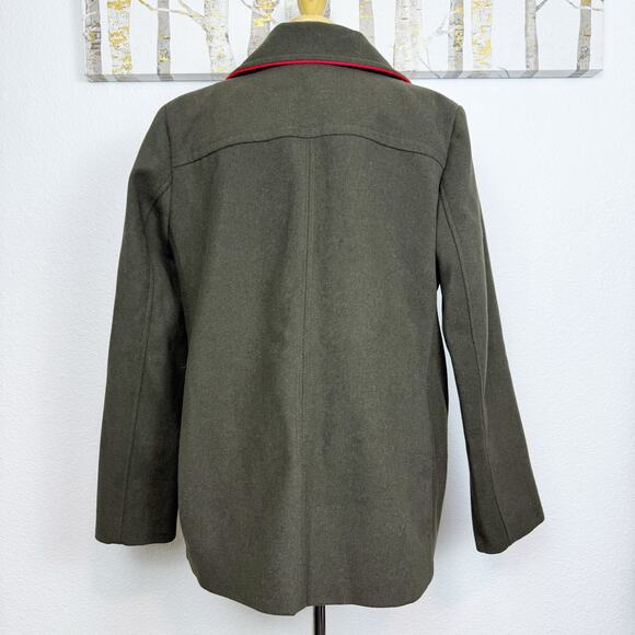NWOT Express Military Double Breasted Pea Coat Jacket Olive Green Red Large - Picture 4 of 8
